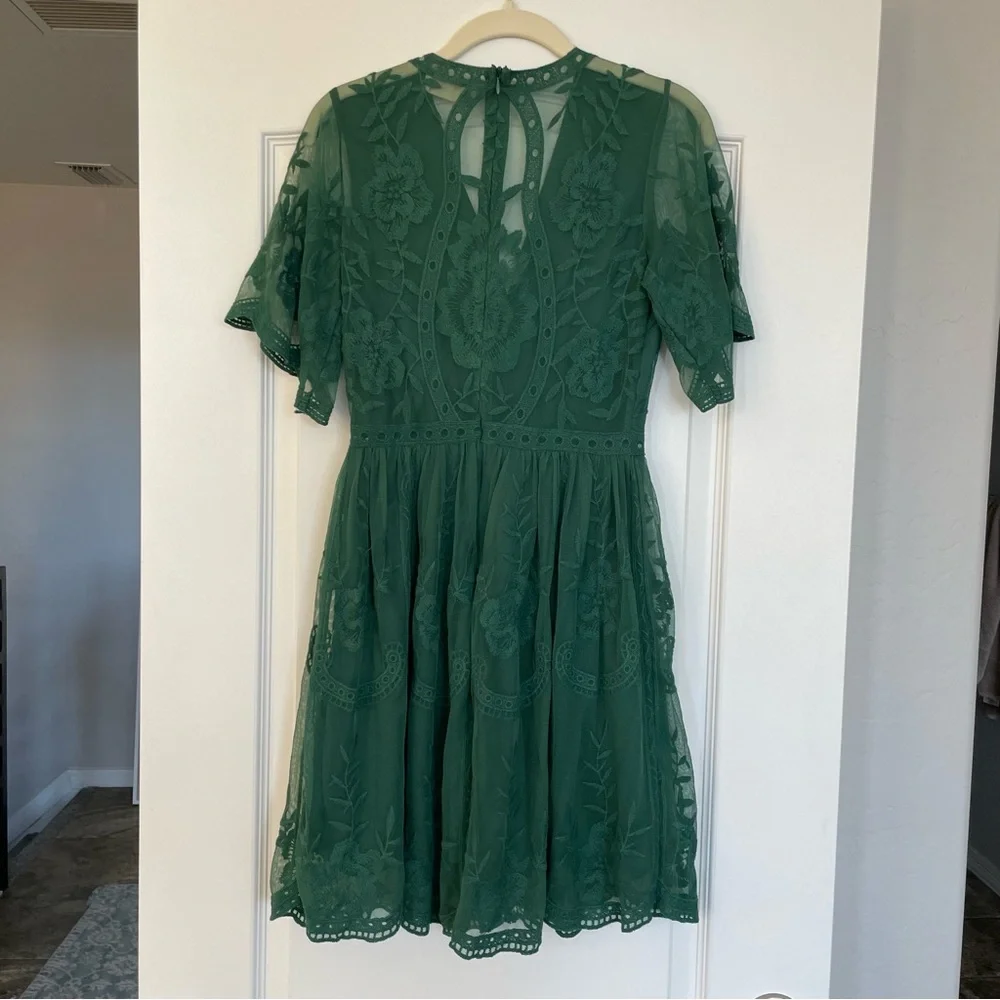 Altar’d State Green Lace Emerald Embroidered Mini Dress Size S Floral Boho - Picture 7 of 8